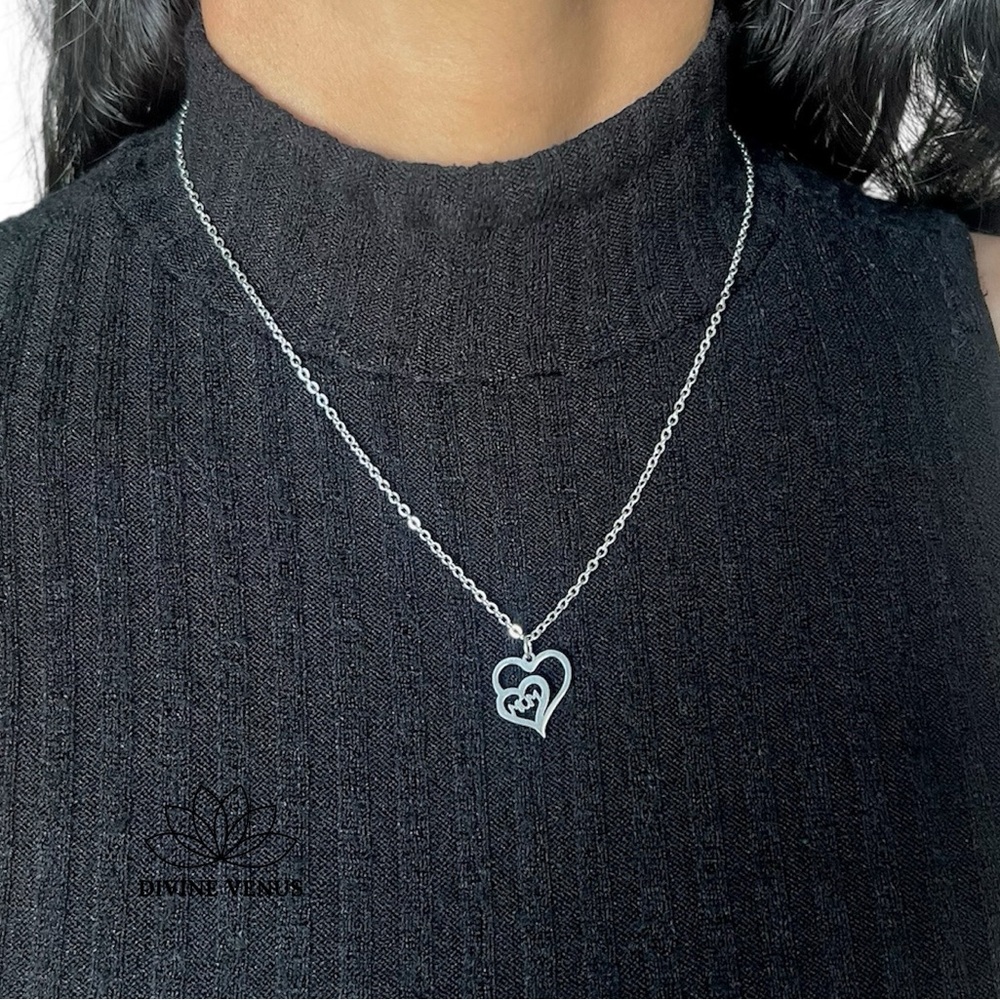 Mom Double Heart Stainless Steel Necklace | Handmade